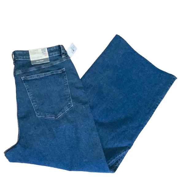 DL1961 Hepburn Raw Hem Wide Leg Pants in VIntage Blue, Size 20 NWT