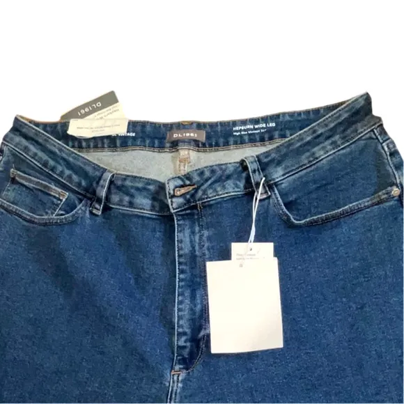 DL1961 Hepburn Raw Hem Wide Leg Pants in VIntage Blue, Size 20 NWT