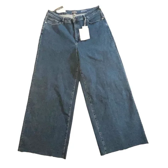 DL1961 Hepburn Raw Hem Wide Leg Pants in VIntage Blue, Size 20 NWT