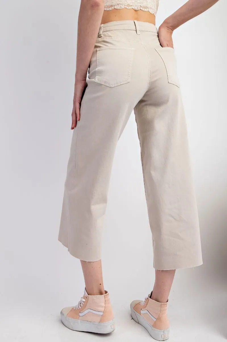 Ecru Button Front Wide Leg Pants