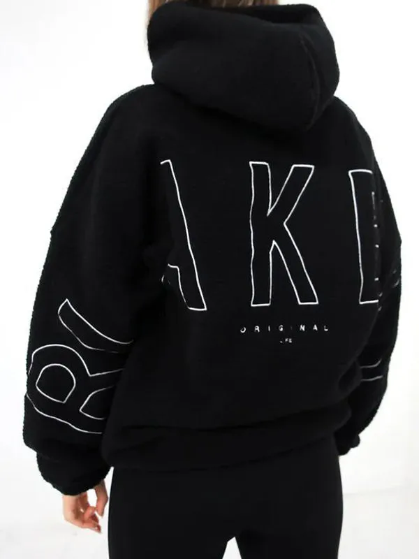 Einfarbiger 90s Buchstaben Print Oversized Hoodie
