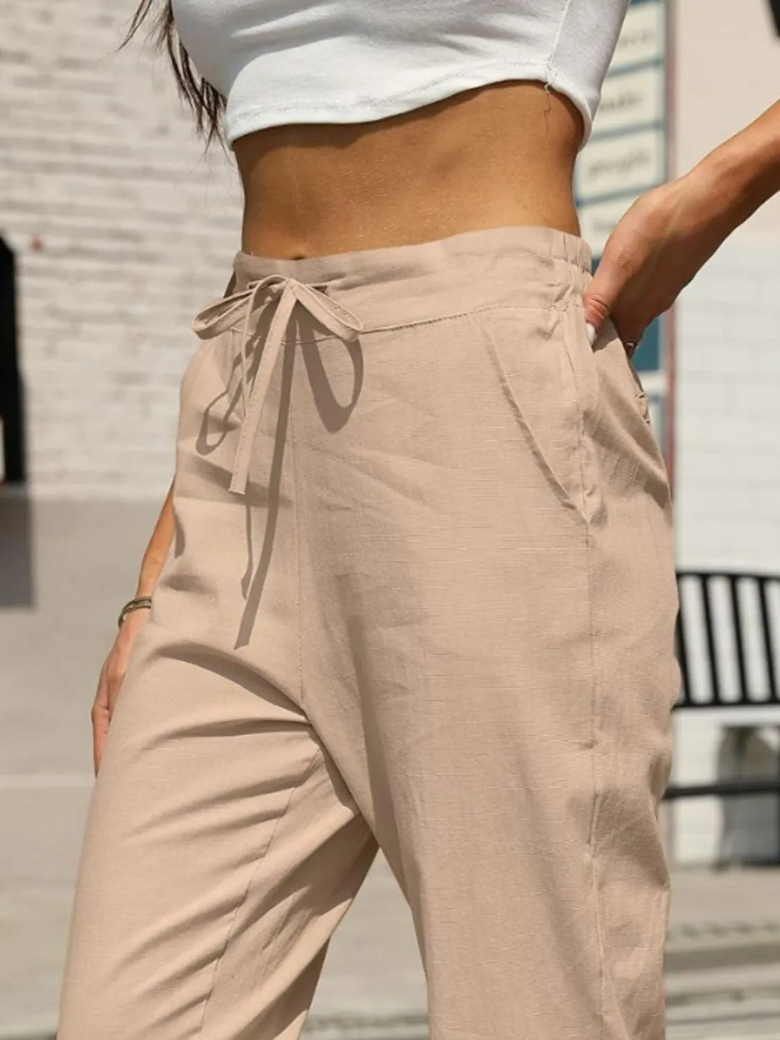 Elastic Waist Tapered Pants 2XL