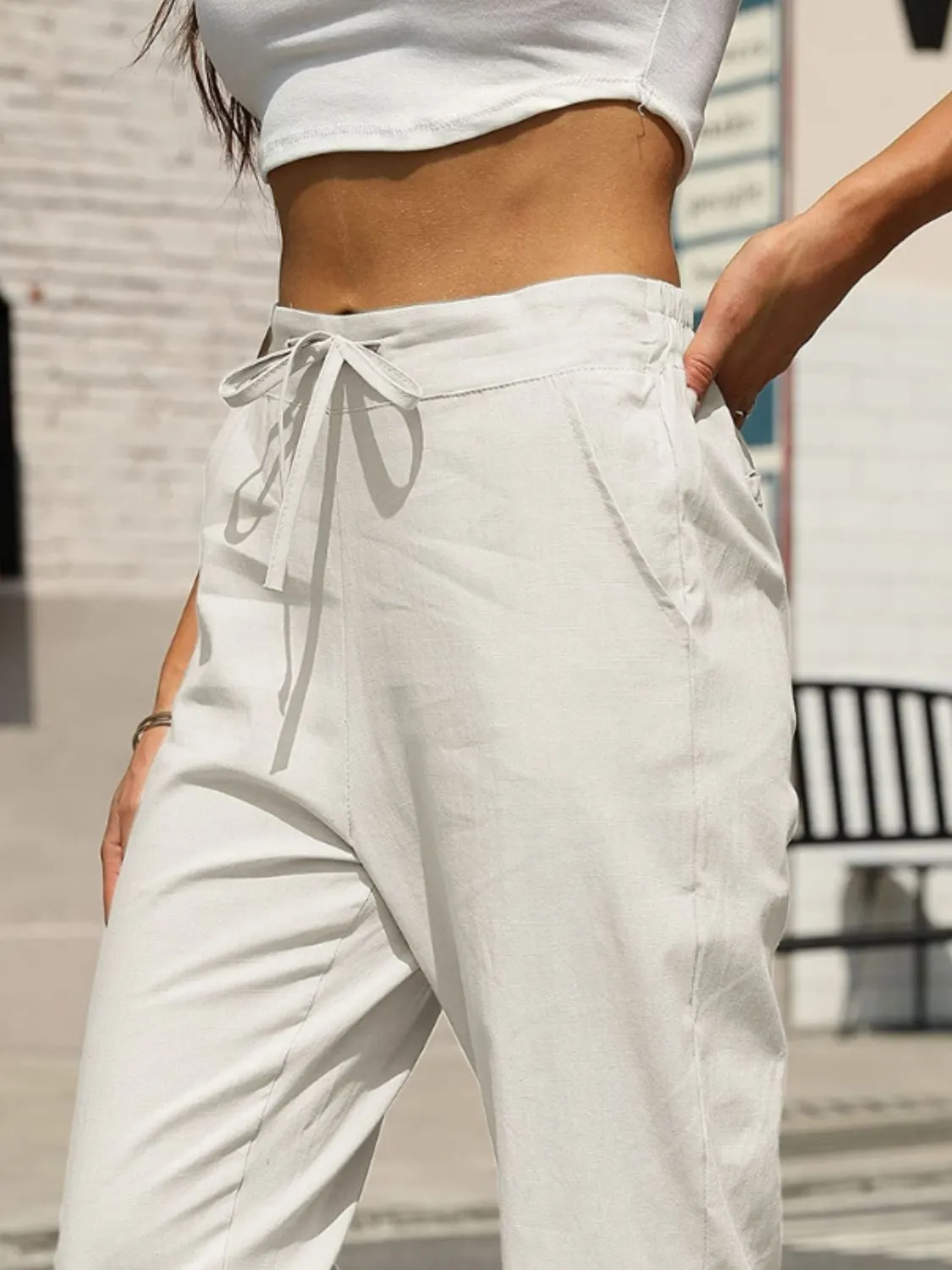Elastic Waist Tapered Pants 2XL