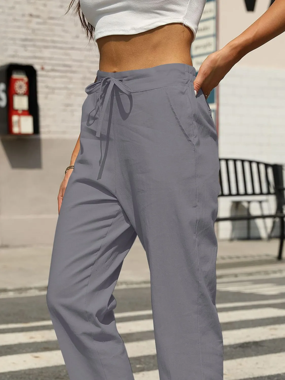 Elastic Waist Tapered Pants 2XL