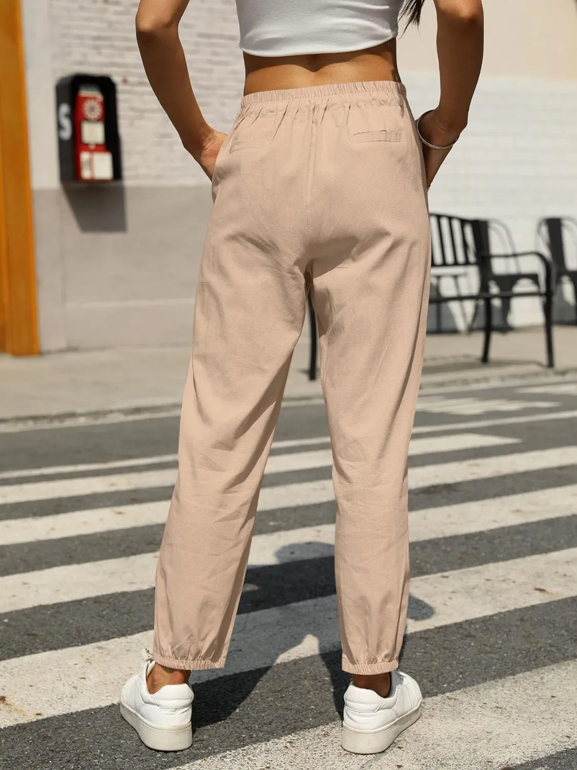 Elastic Waist Tapered Pants 2XL