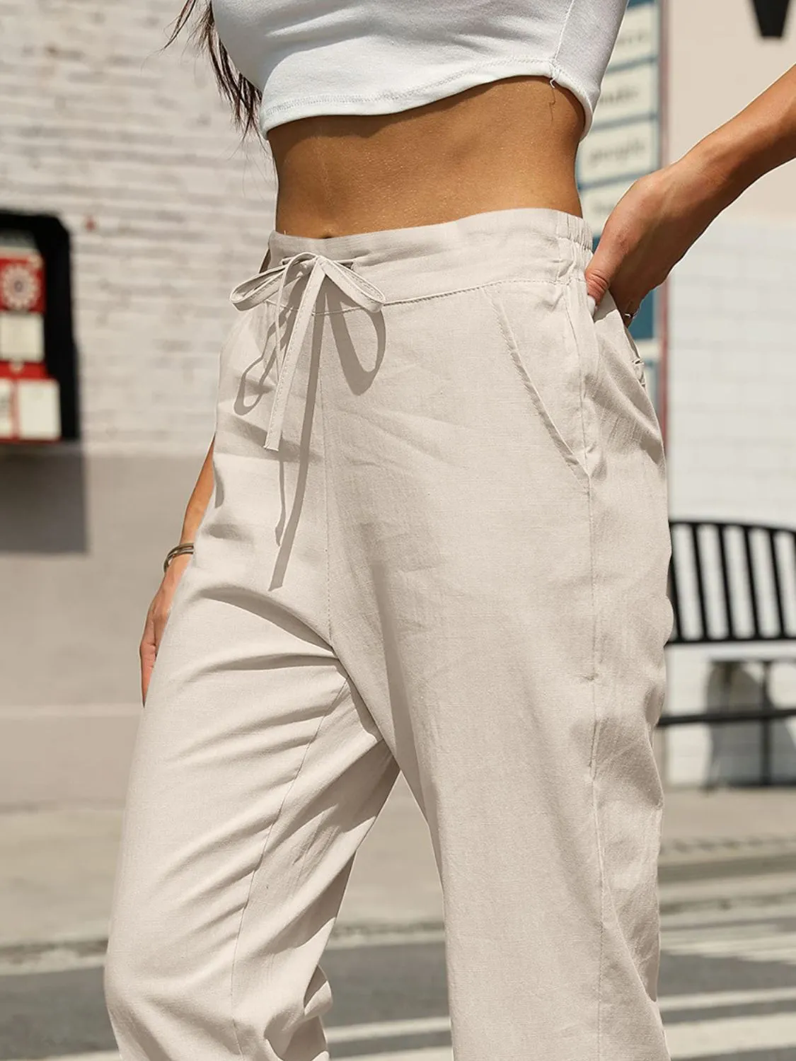 Elastic Waist Tapered Pants 2XL