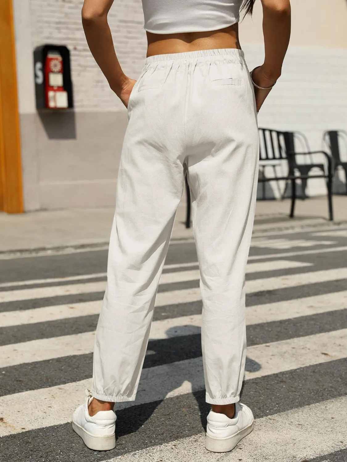 Elastic Waist Tapered Pants 2XL