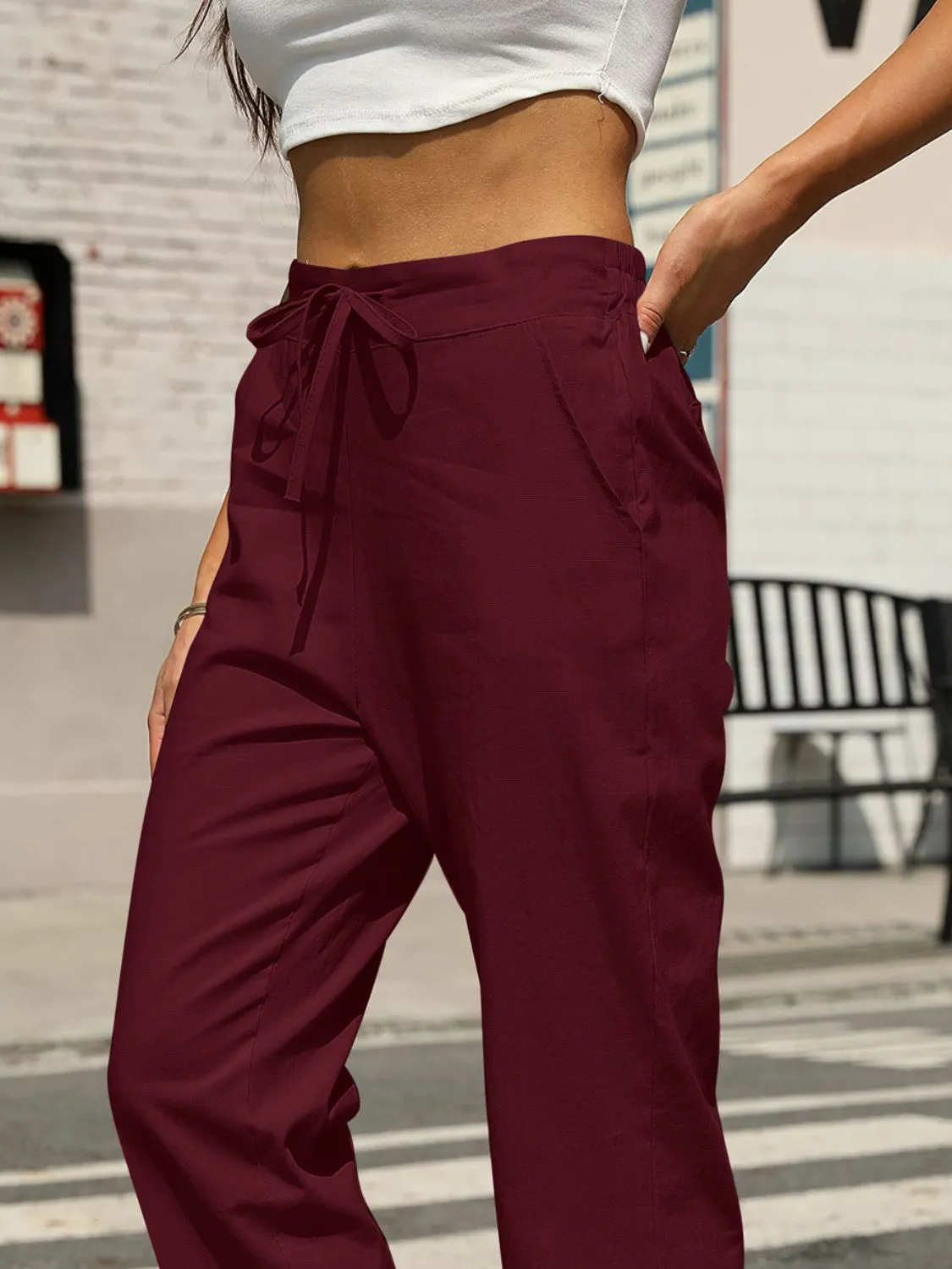 Elastic Waist Tapered Pants S-2XL