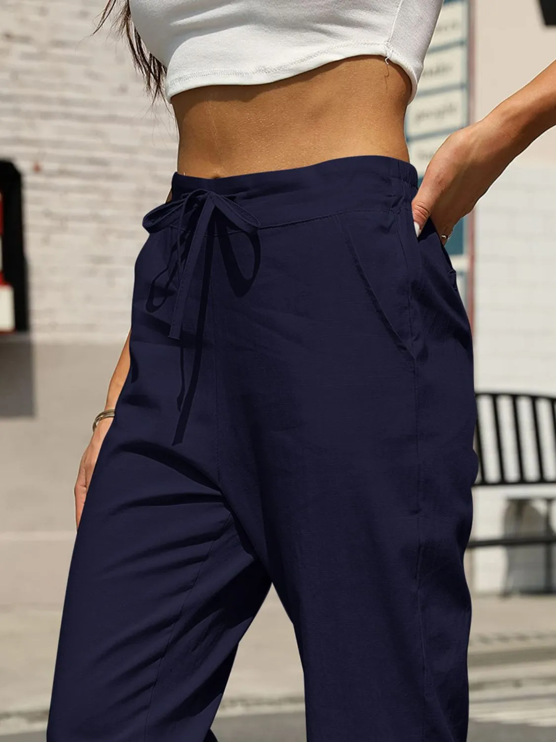 Elastic Waist Tapered Pants S-2XL