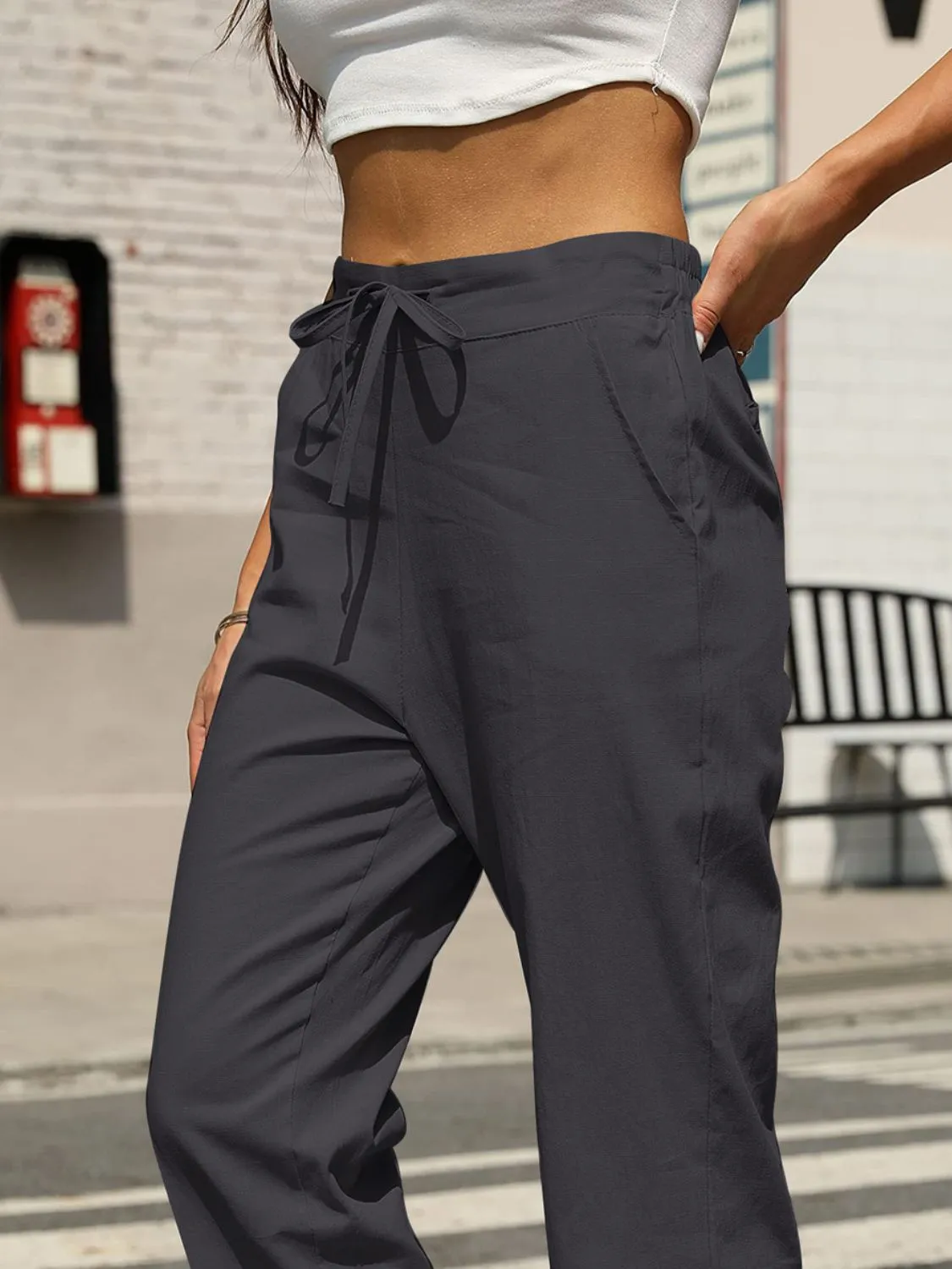 Elastic Waist Tapered Pants S-2XL
