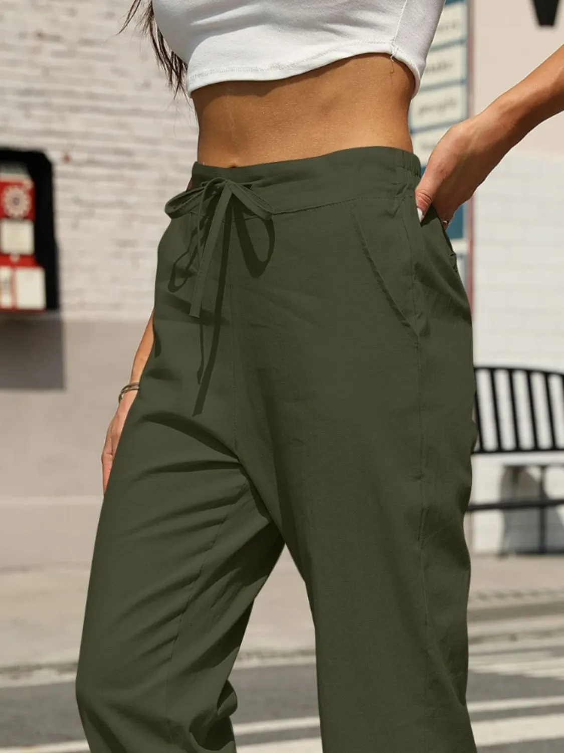 Elastic Waist Tapered Pants S-2XL