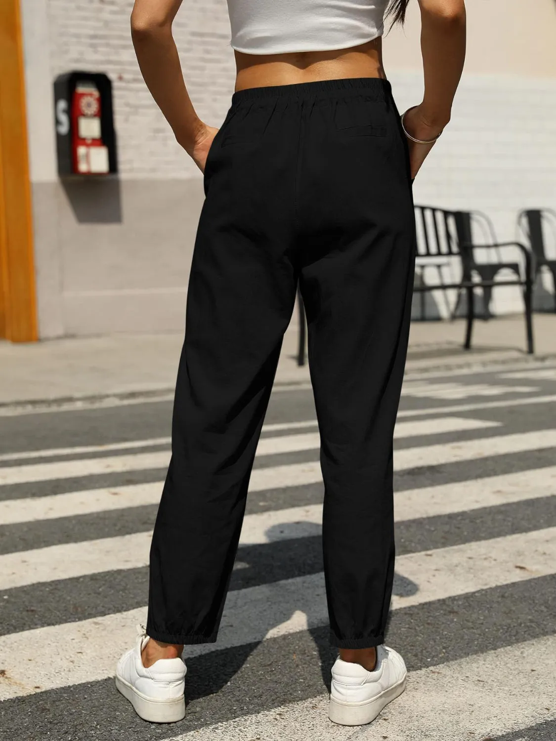 Elastic Waist Tapered Pants S-2XL