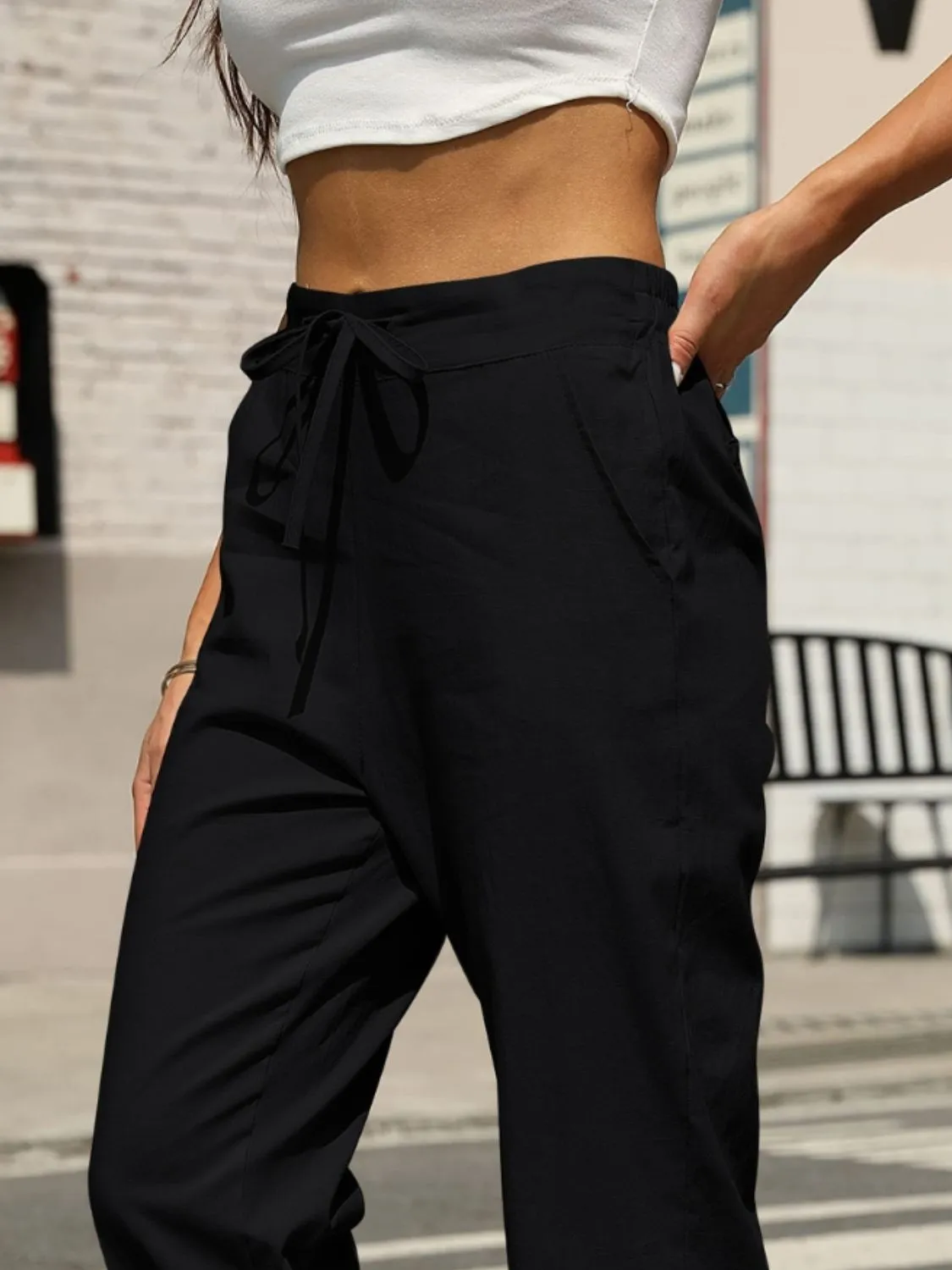 Elastic Waist Tapered Pants S-2XL