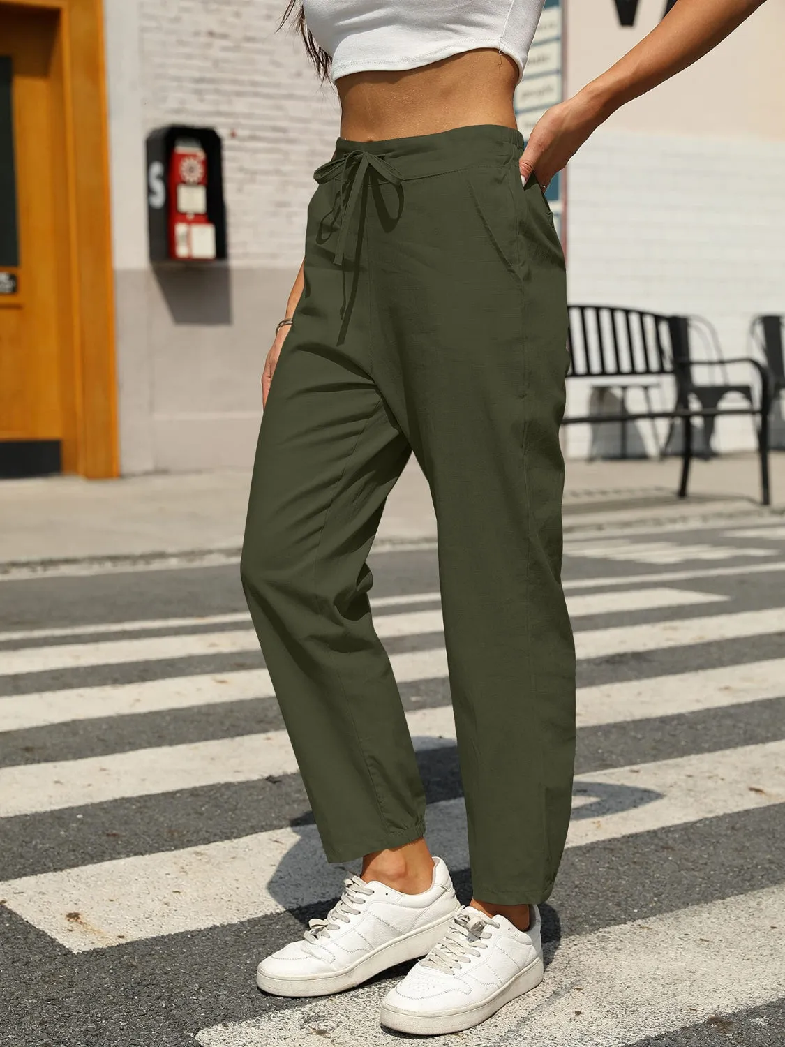 Elastic Waist Tapered Pants S-2XL