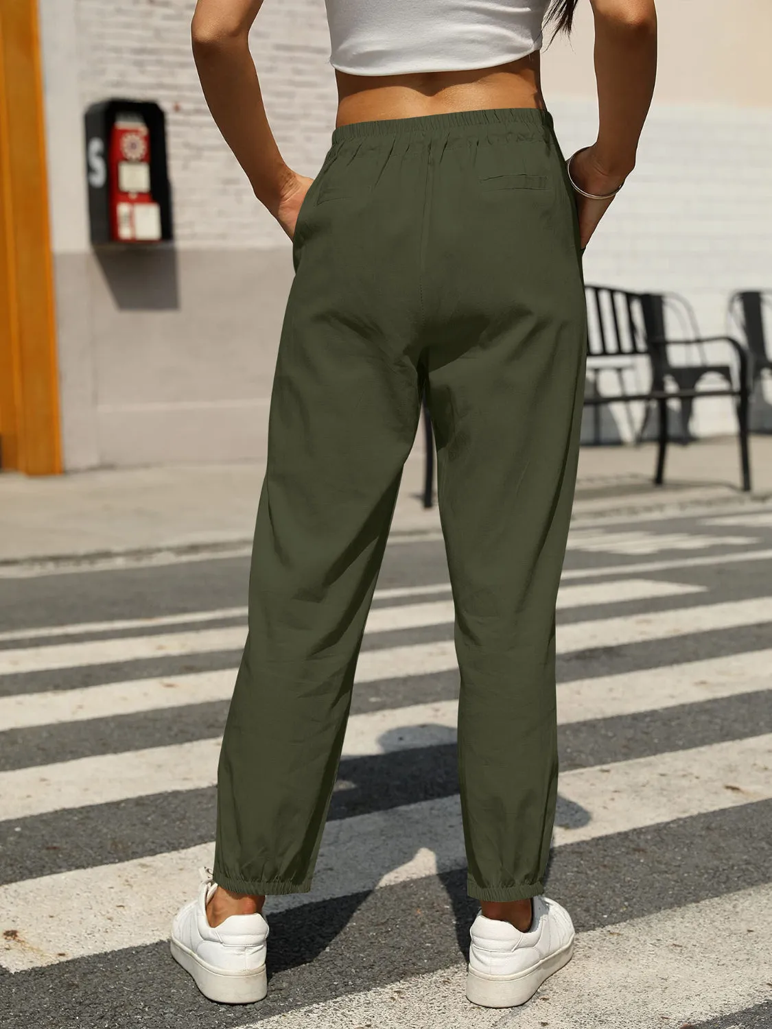 Elastic Waist Tapered Pants S-2XL