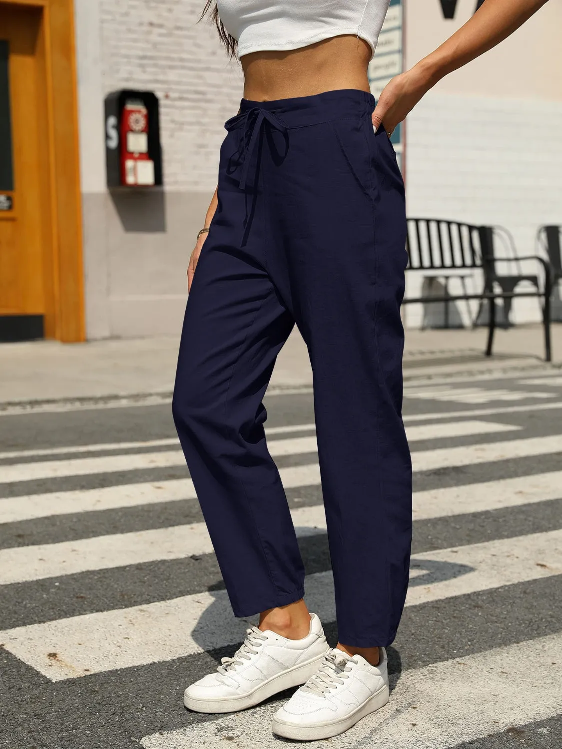 Elastic Waist Tapered Pants S-2XL