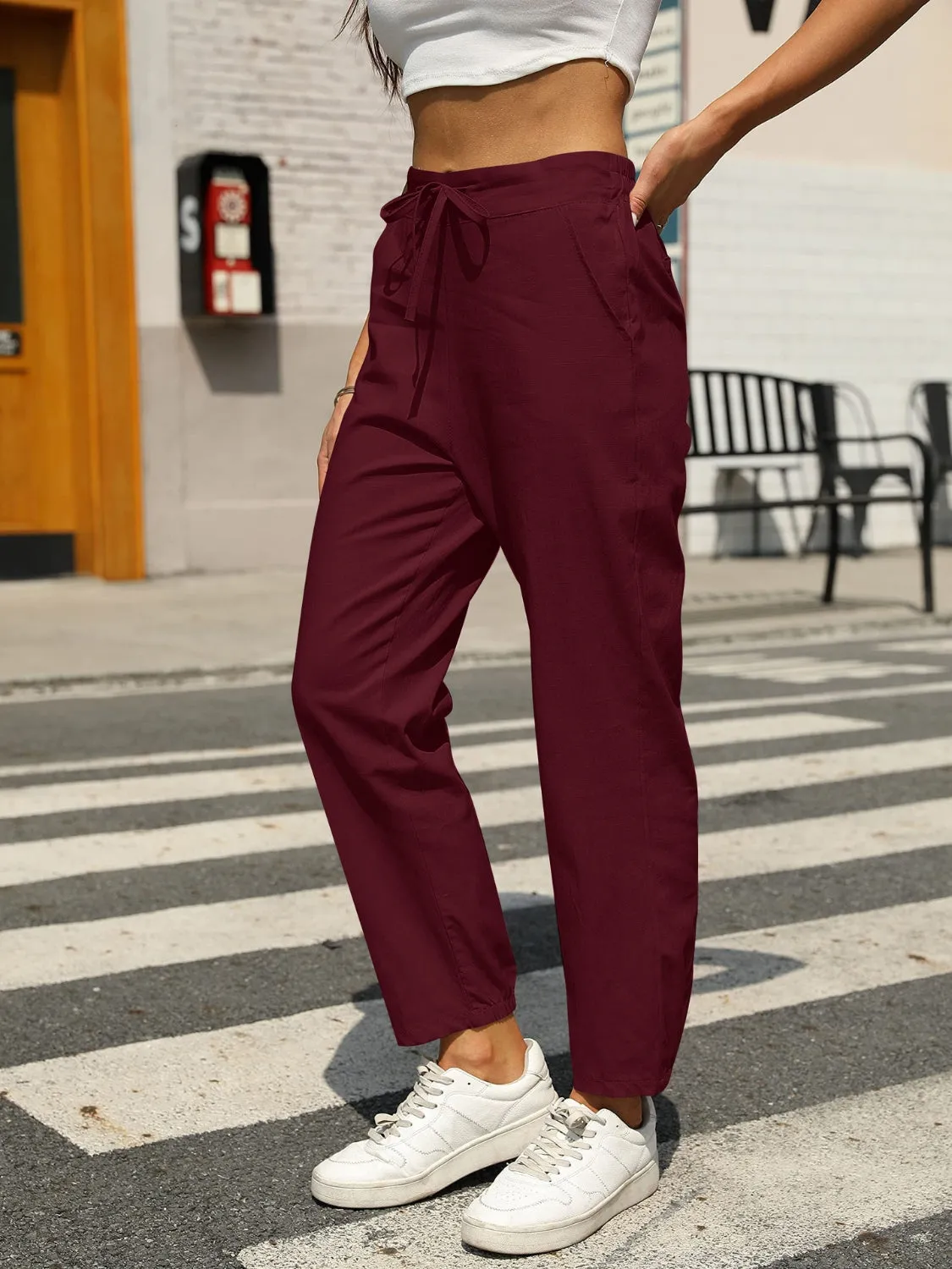 Elastic Waist Tapered Pants S-2XL