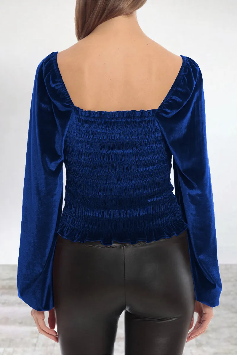 Elegant Solid Fold Square Collar Tops