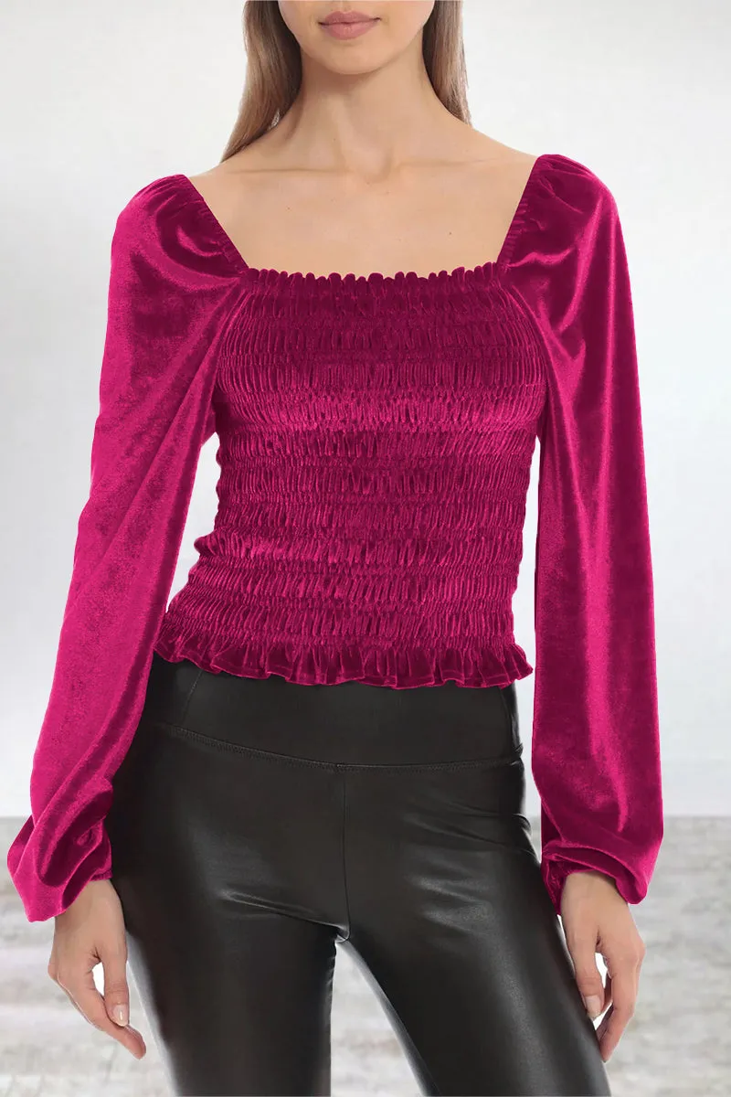 Elegant Solid Fold Square Collar Tops