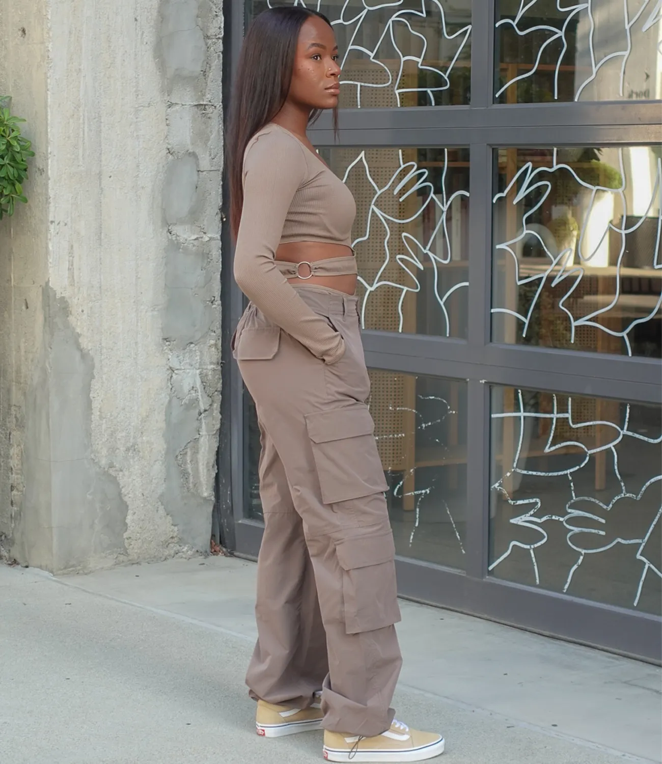 Eliza Cutout Long Sleeve Bodysuit(Dark Mocha)