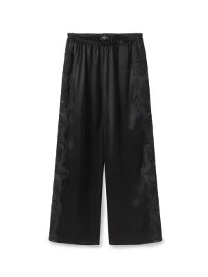 Embroidered Wide Leg Rubber Pants