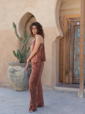 Embroidered Wide Leg Rubber Pants