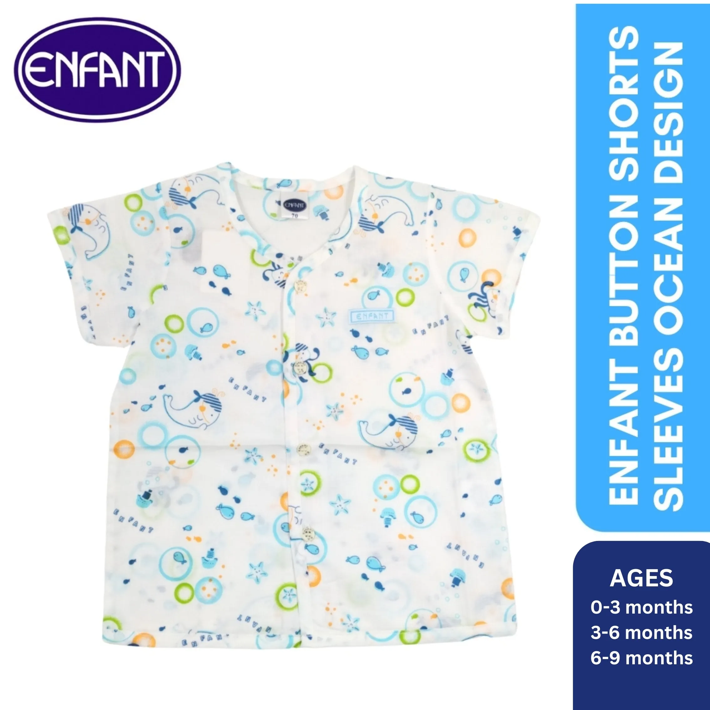 Enfant Button Shorts Sleeves Ocean Design