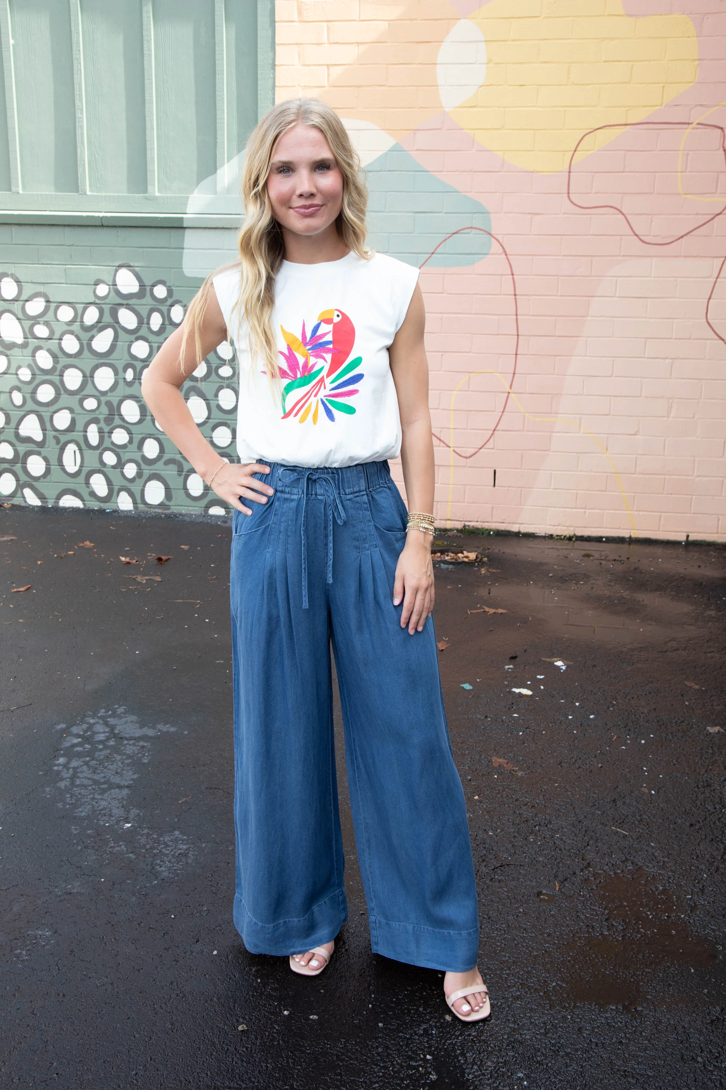 Eugenia Wide Leg Pants, Denim Blue
