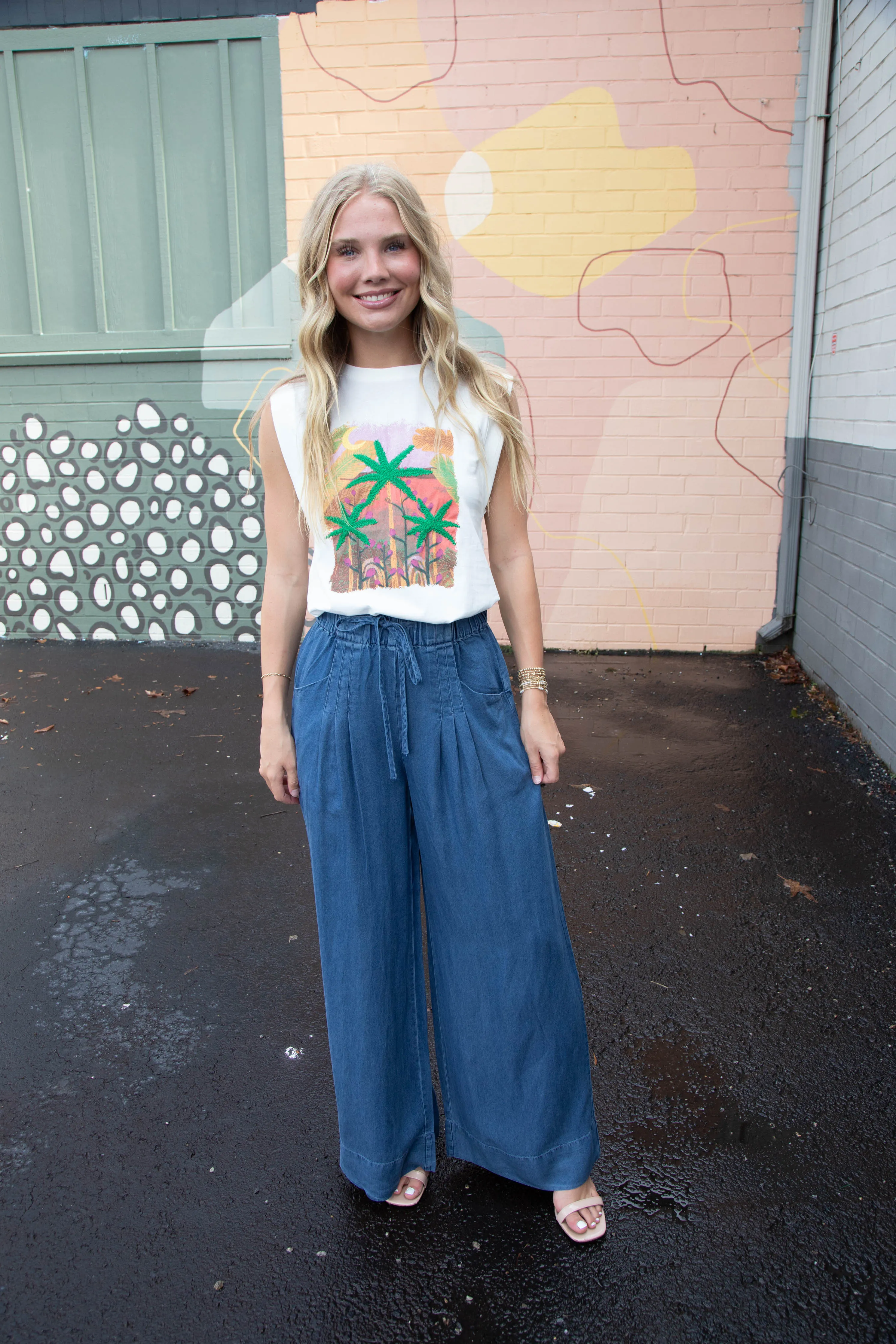 Eugenia Wide Leg Pants, Denim Blue