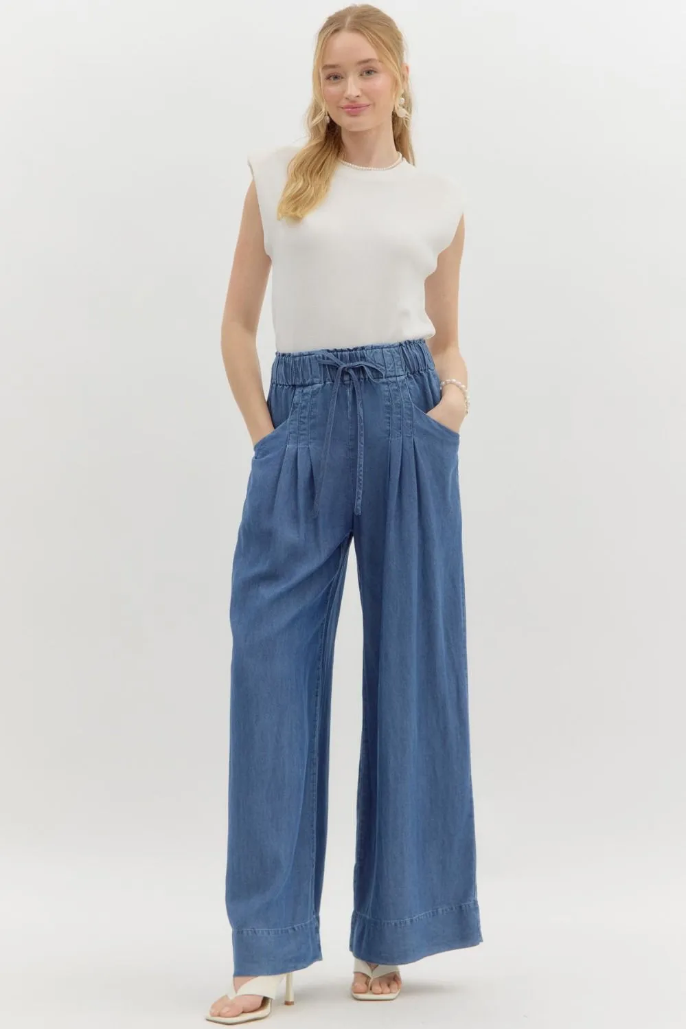 Eugenia Wide Leg Pants, Denim Blue
