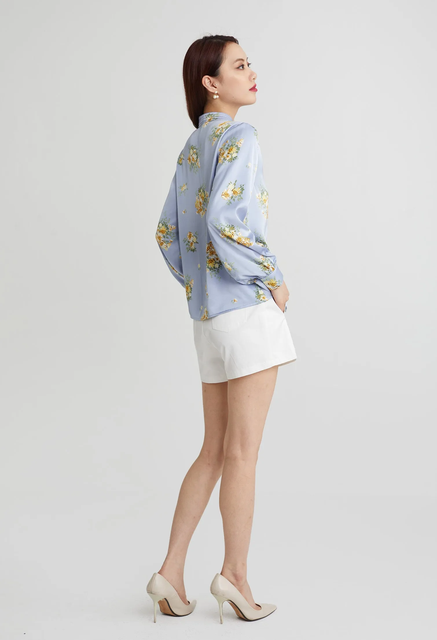 Fancy Cluster Floral Long Sleeve Blouse