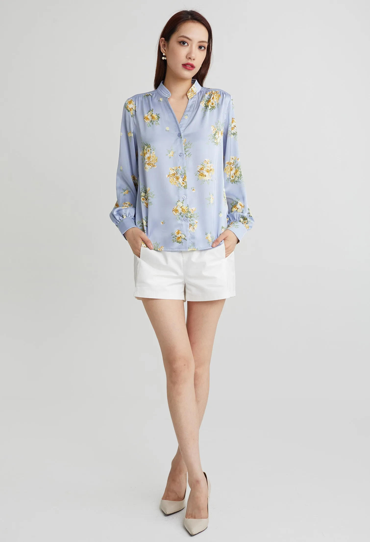 Fancy Cluster Floral Long Sleeve Blouse