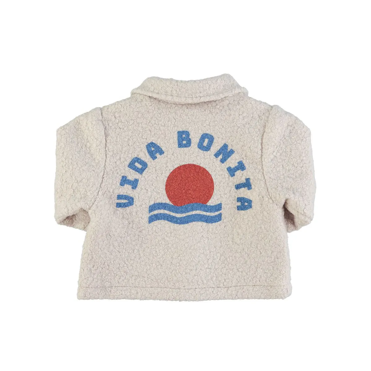 faux fur jacket | ecru w/ back "Vida Bonita" print