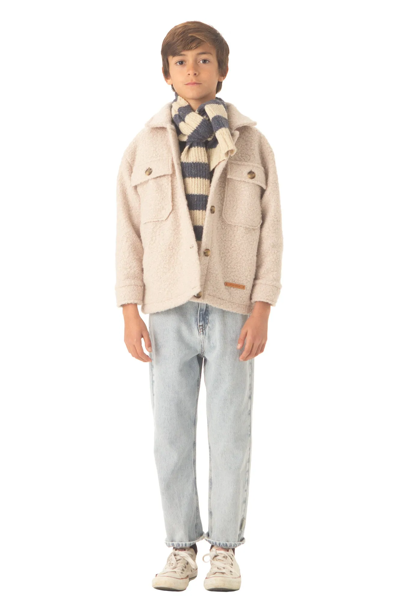faux fur jacket | ecru w/ back "Vida Bonita" print
