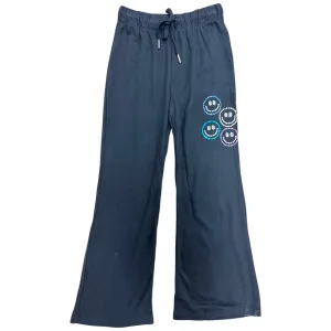 FBZ Rhinestone Smiley Face Wide Leg Black Pants