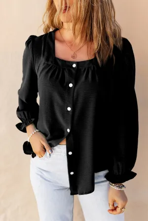 Flounce Sleeve Button-Up Shirt