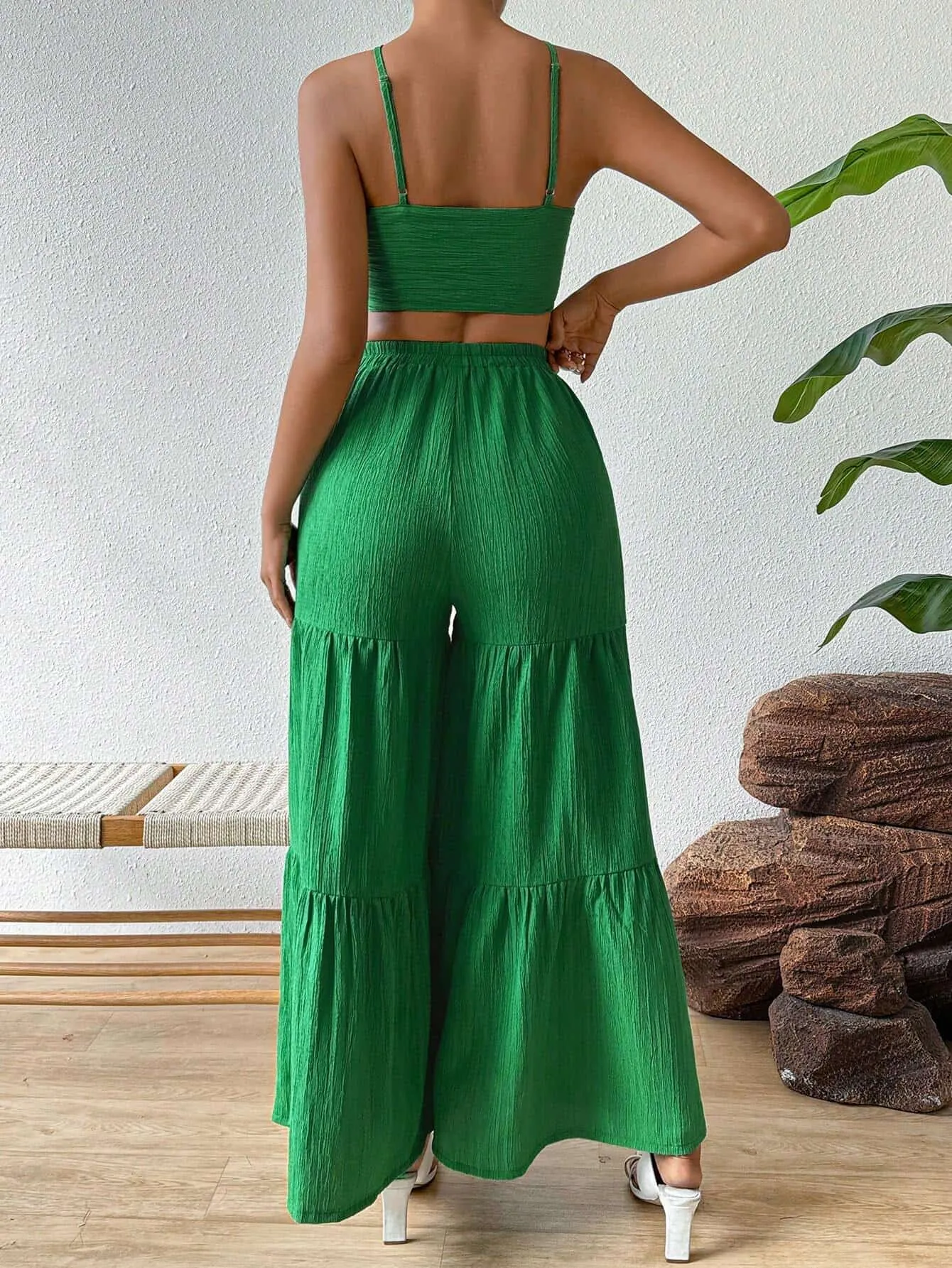 Frenchy Halter Top And Wide-Leg Pants With Ruffle Hem