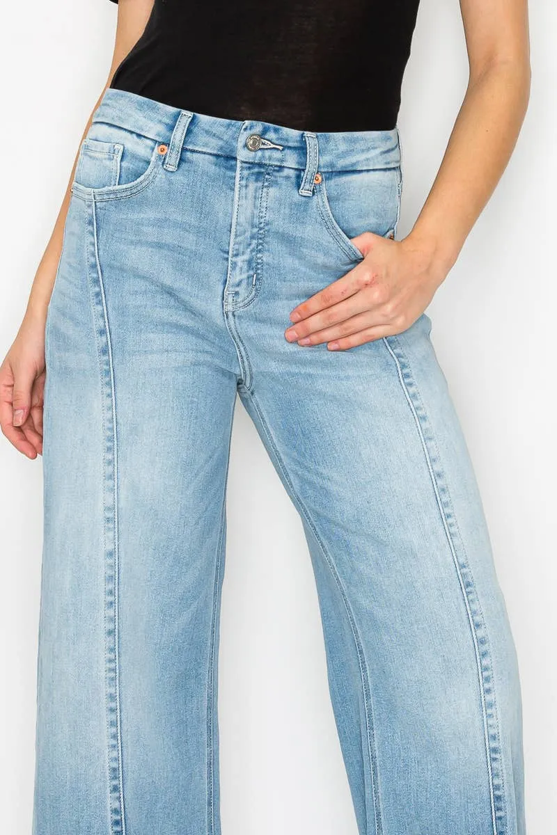 Front Hem Detailing Mid Rise Baggy Wide Leg Jean
