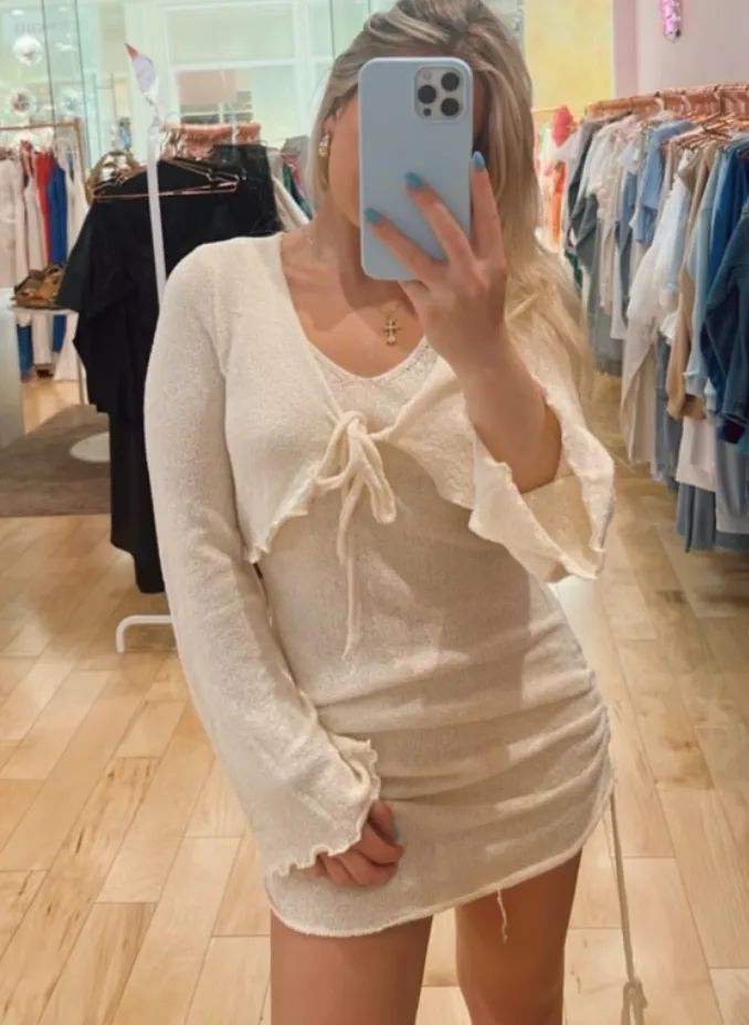 Front Tie Sheer Long Sleeve Sweater