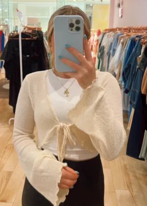 Front Tie Sheer Long Sleeve Sweater
