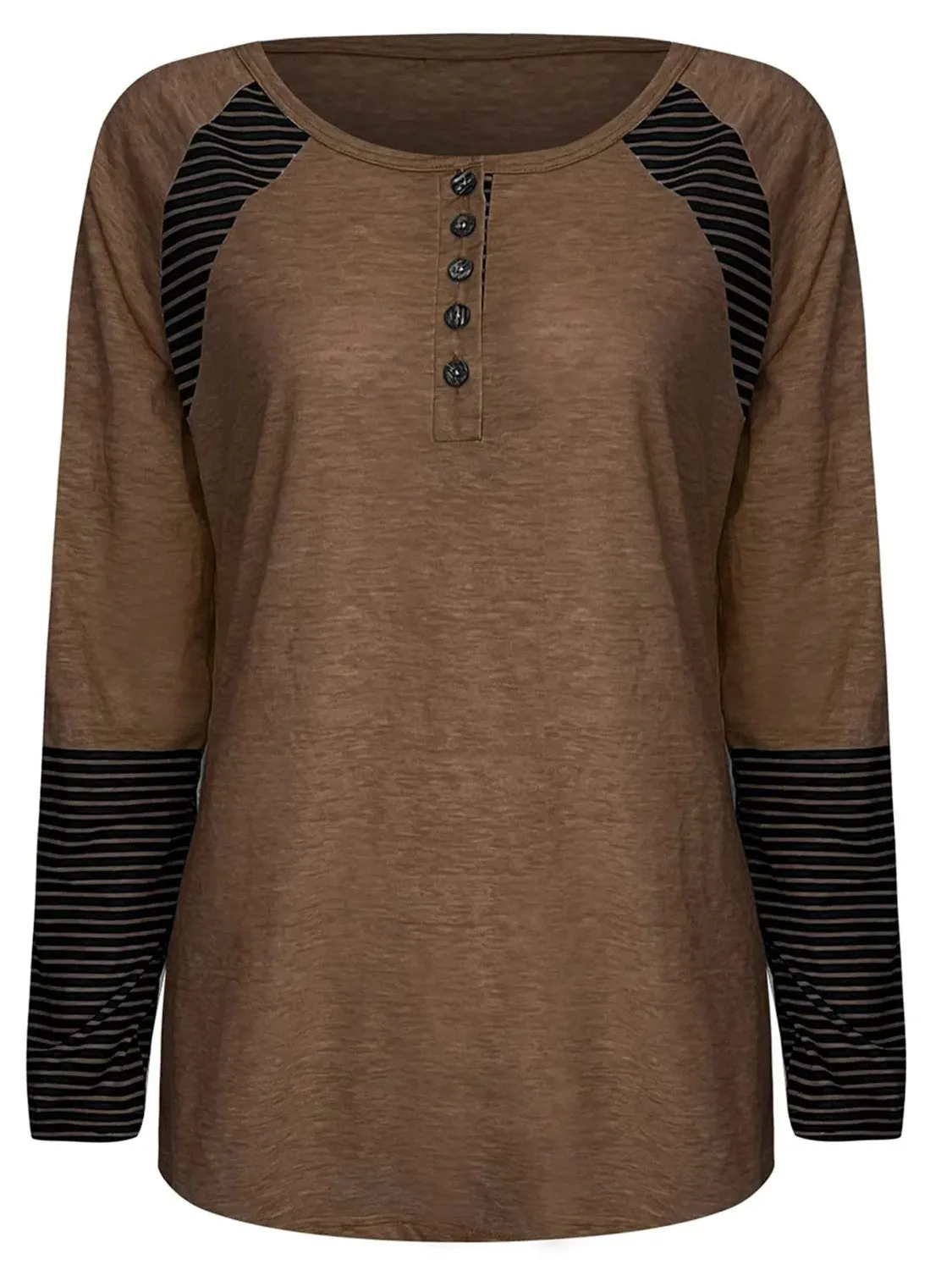 Full Size Striped Quarter Button Long Sleeve Top (6 Colors)