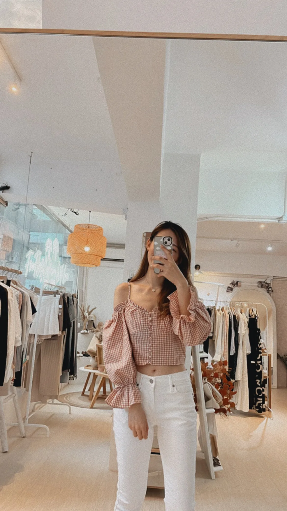 Gingham Cold Shoulder Blouse