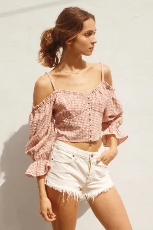Gingham Cold Shoulder Blouse