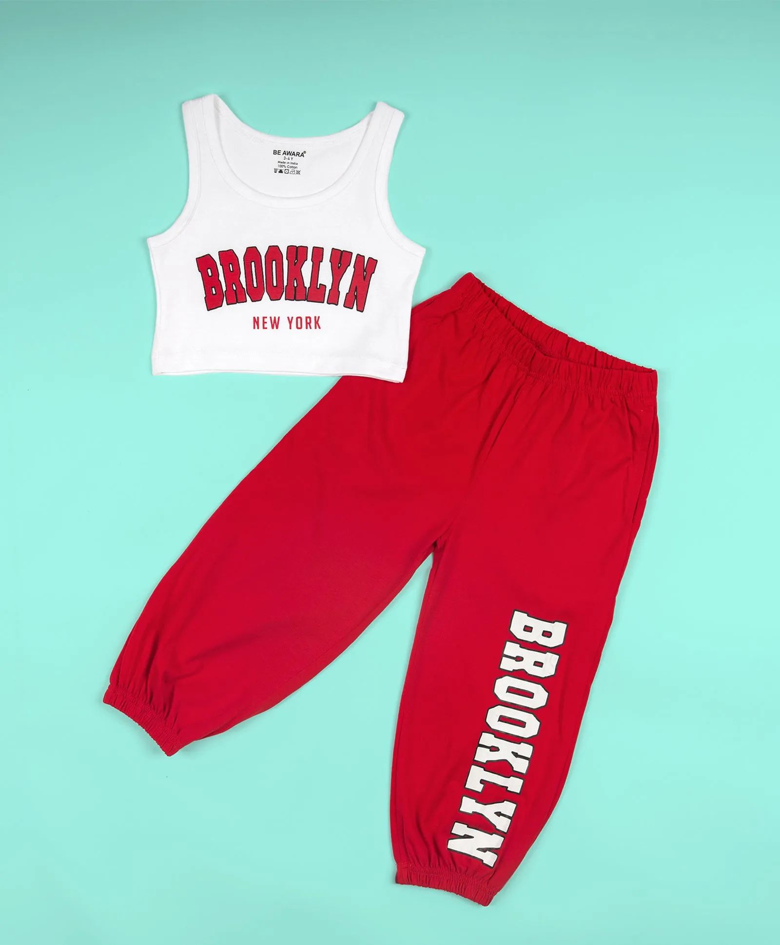 Girls New York Print Sleeveless Tank Top & Sweatpants Set