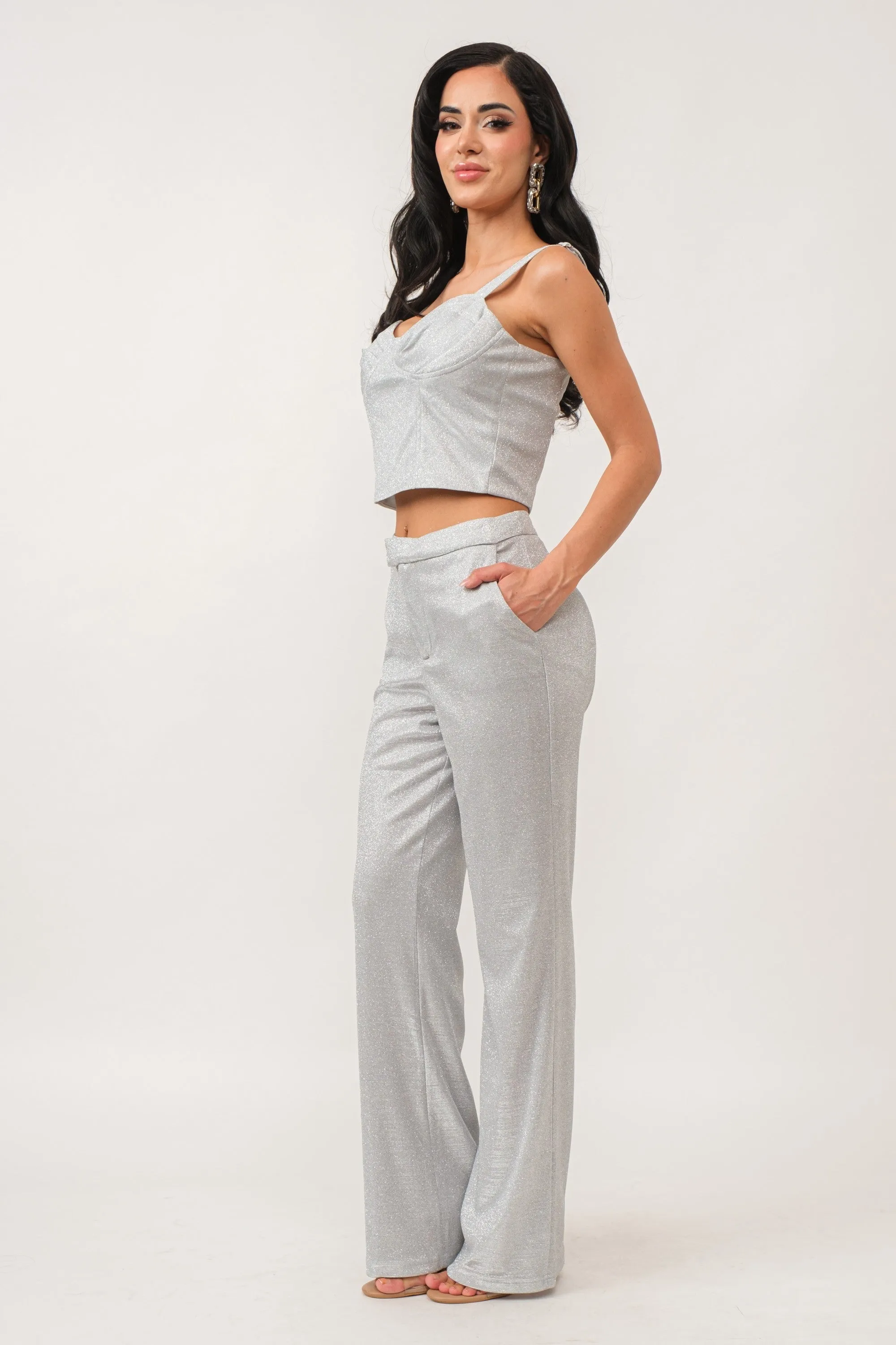 Glamour Glitter High Waist Wide Leg Pant