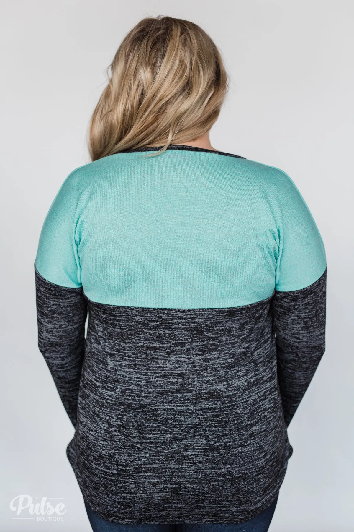 Good Feeling Color Block Top- Light Blue & Charcoal