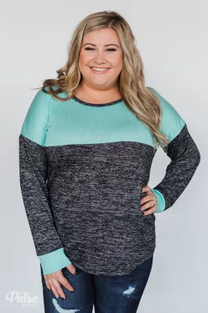 Good Feeling Color Block Top- Light Blue & Charcoal
