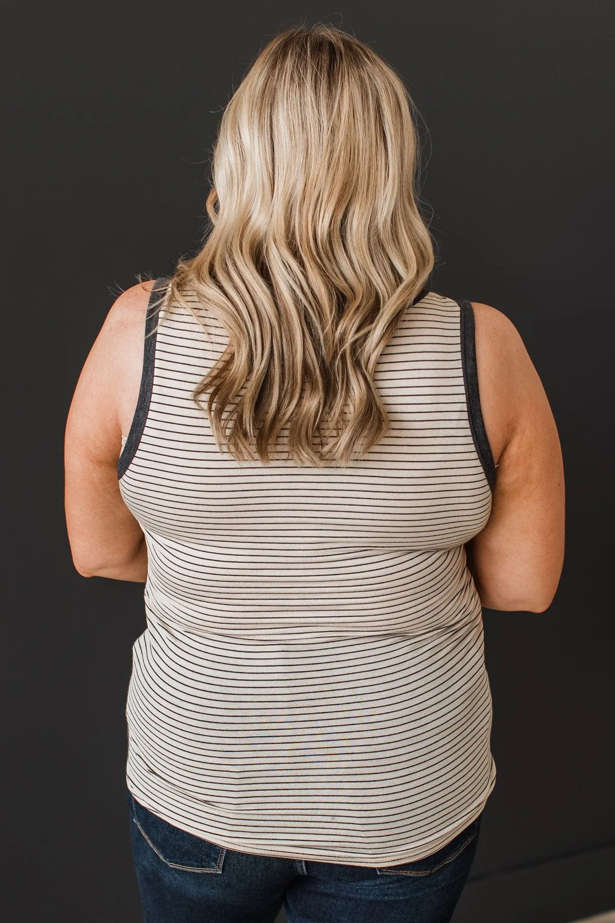Good Impressions Button Tank Top- Oatmeal & Charcoal