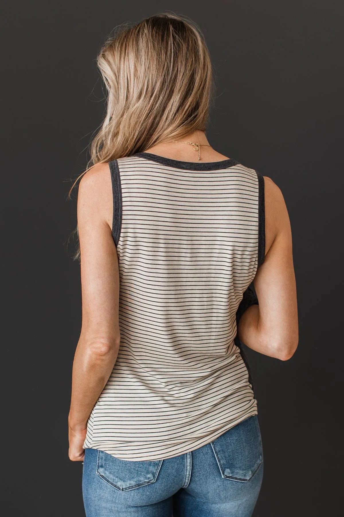 Good Impressions Button Tank Top- Oatmeal & Charcoal