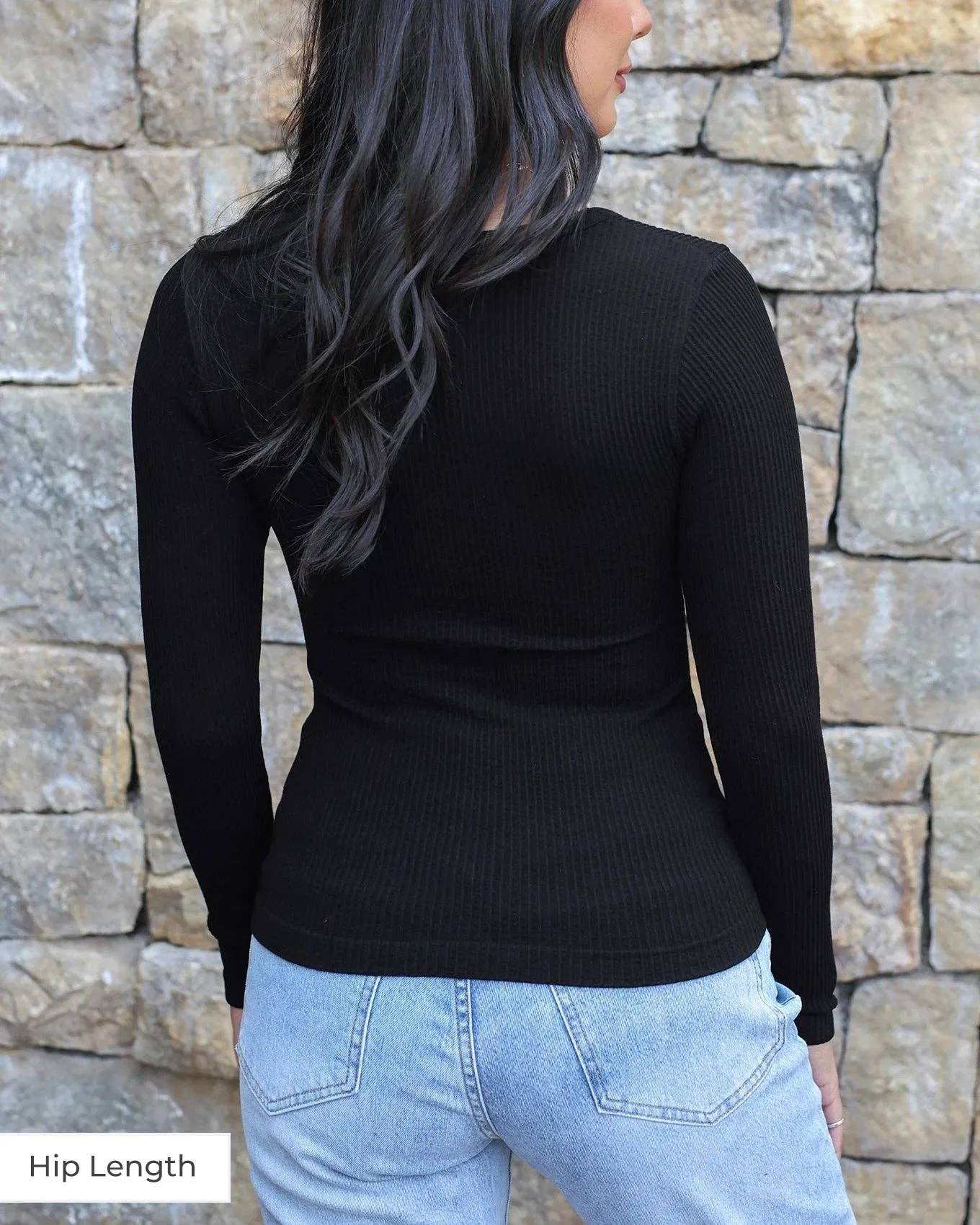 Grace and Lace Waist Length Scoop Neck Long Sleeve Brami in Black